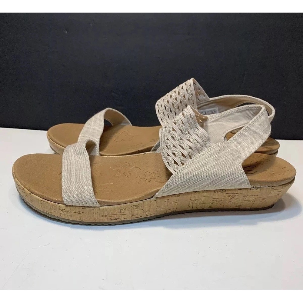 Skechers Womens 11 Beverlee Wedge Sandals Taupe Luxe Foam Comfort 119013 Casual